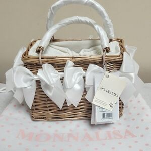 Monnalisa Wicker Top-Handle Bag NWT White bows